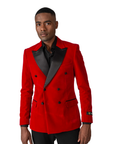 Double Breasted Velvet Blazer -Red