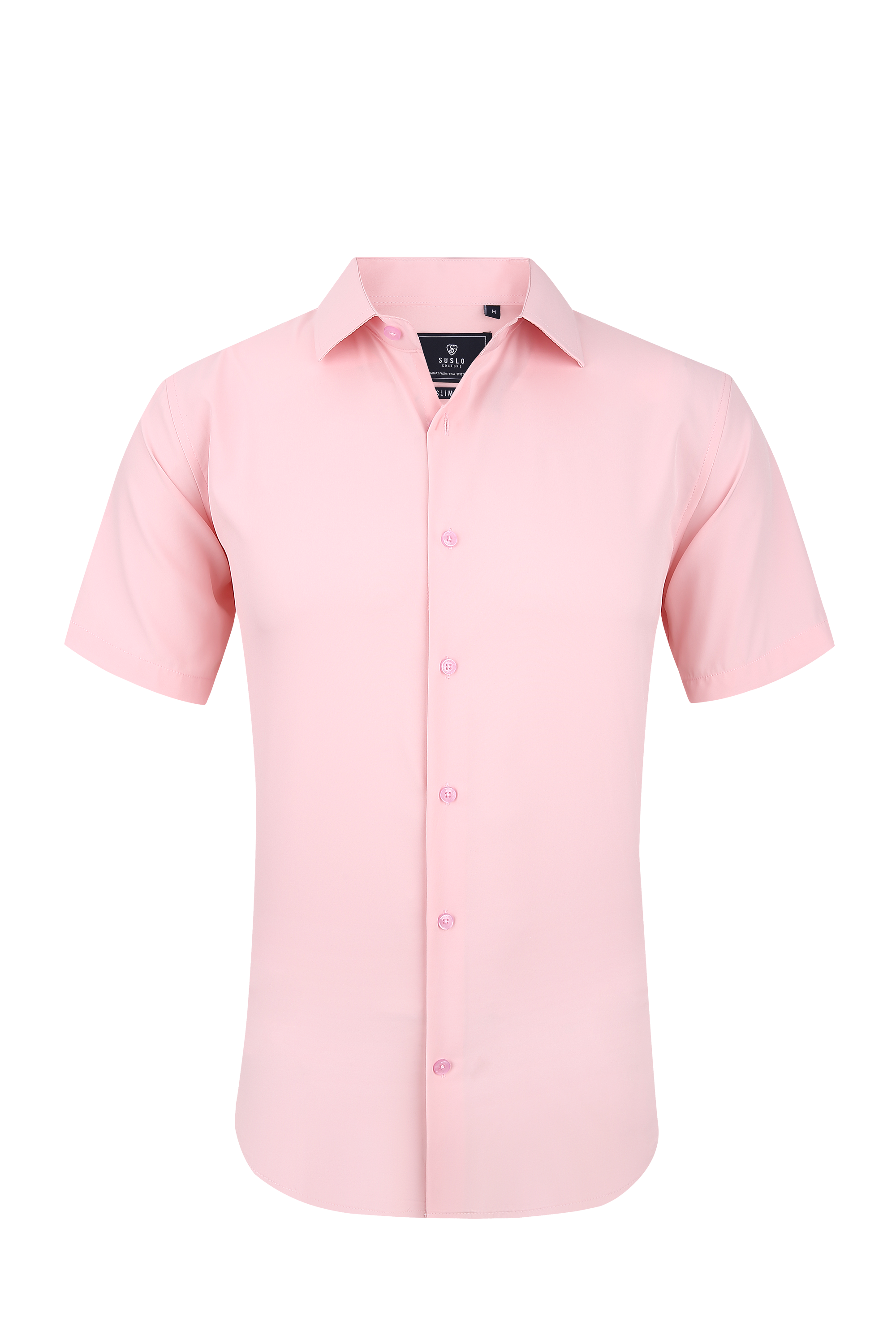 Suslo Solid Stretch Short Sleeve Shirt (SC515-Pink) Suslo Couture Suslo Solid Stretch Short Sleeve Shirt (SC515-Pink) Suslo Couture
