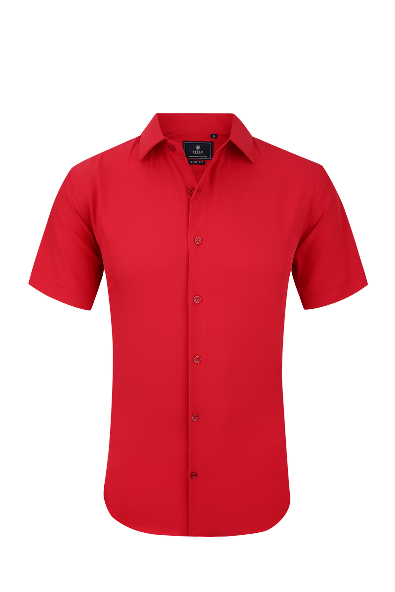 Suslo Solid Stretch Short Sleeve Shirt (SC515-Red) – Suslo Couture
