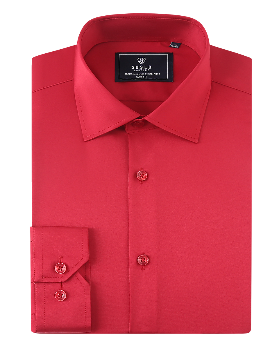 red dress shirt Men's Long Sleeve Polo  Classic Fit, Convertible Cuffs, 60/40 Cotton-Poly Blend, Button-Up with Cufflink Option, Color: Red, Size: S updated for today Mens Red Apt. 9 Easy