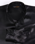 Satin Banded Collar Solid - Black
