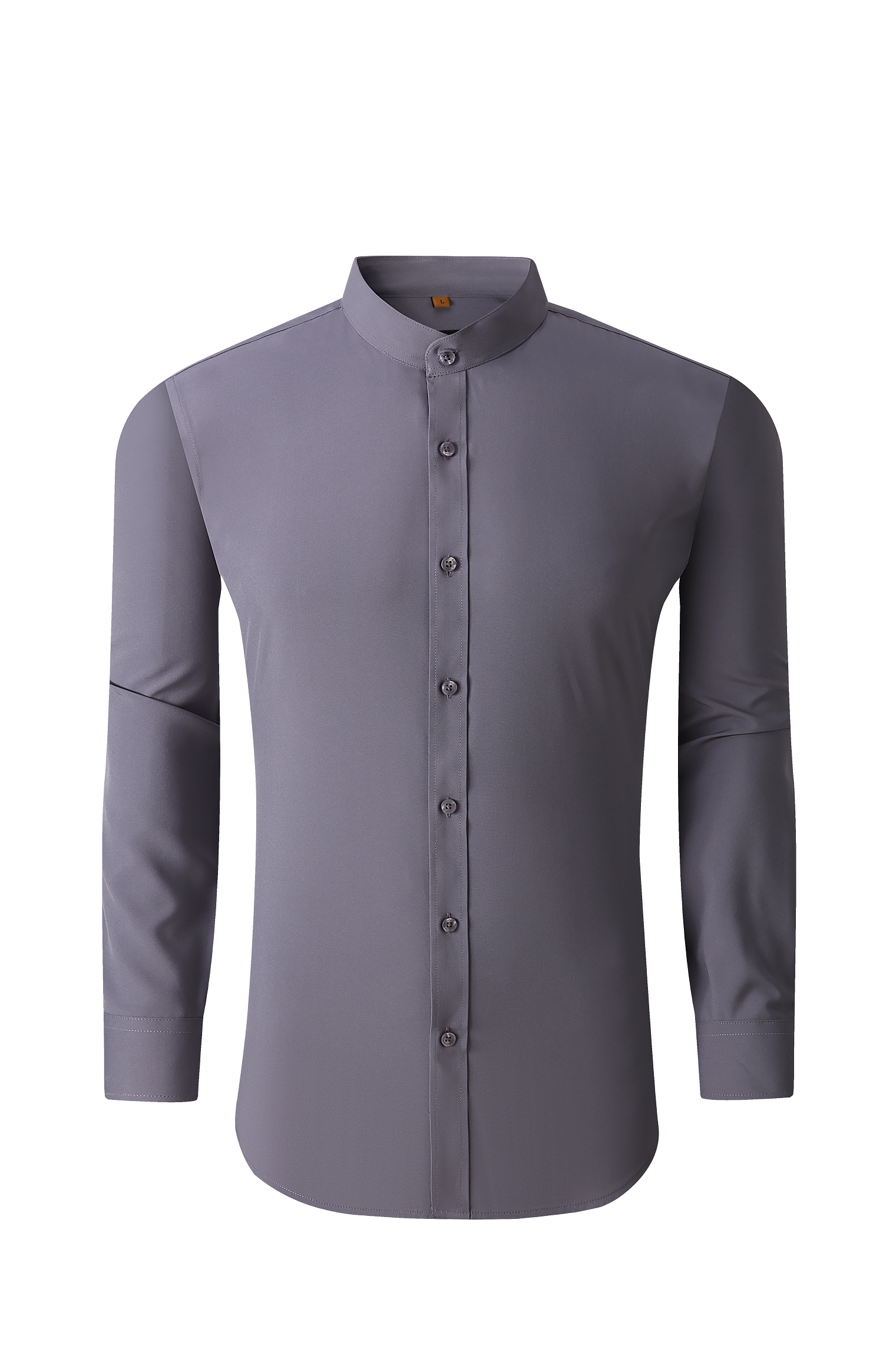 Banded Collar Solid Shirt - Silver