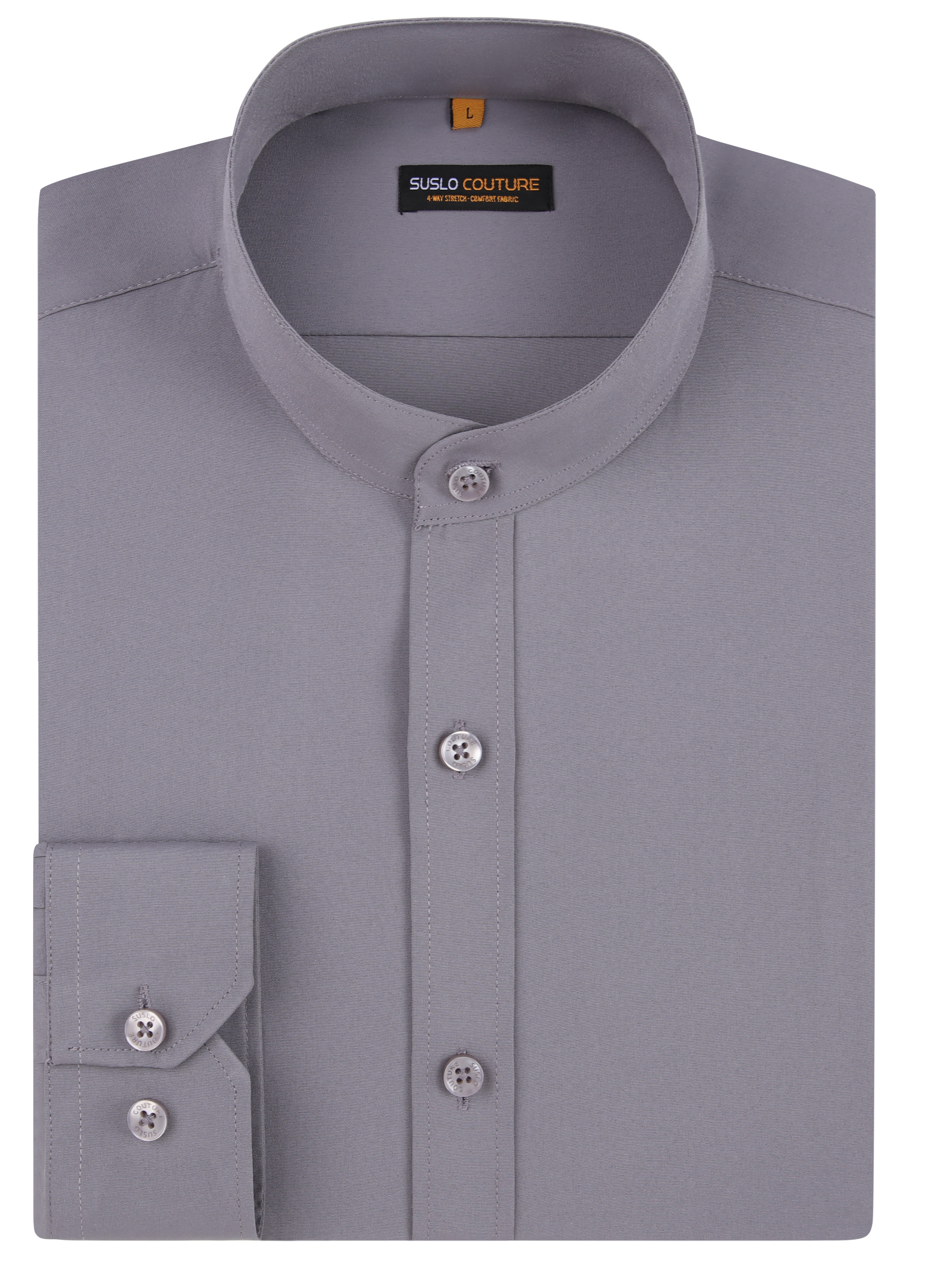 Banded Collar Solid Shirt - Silver