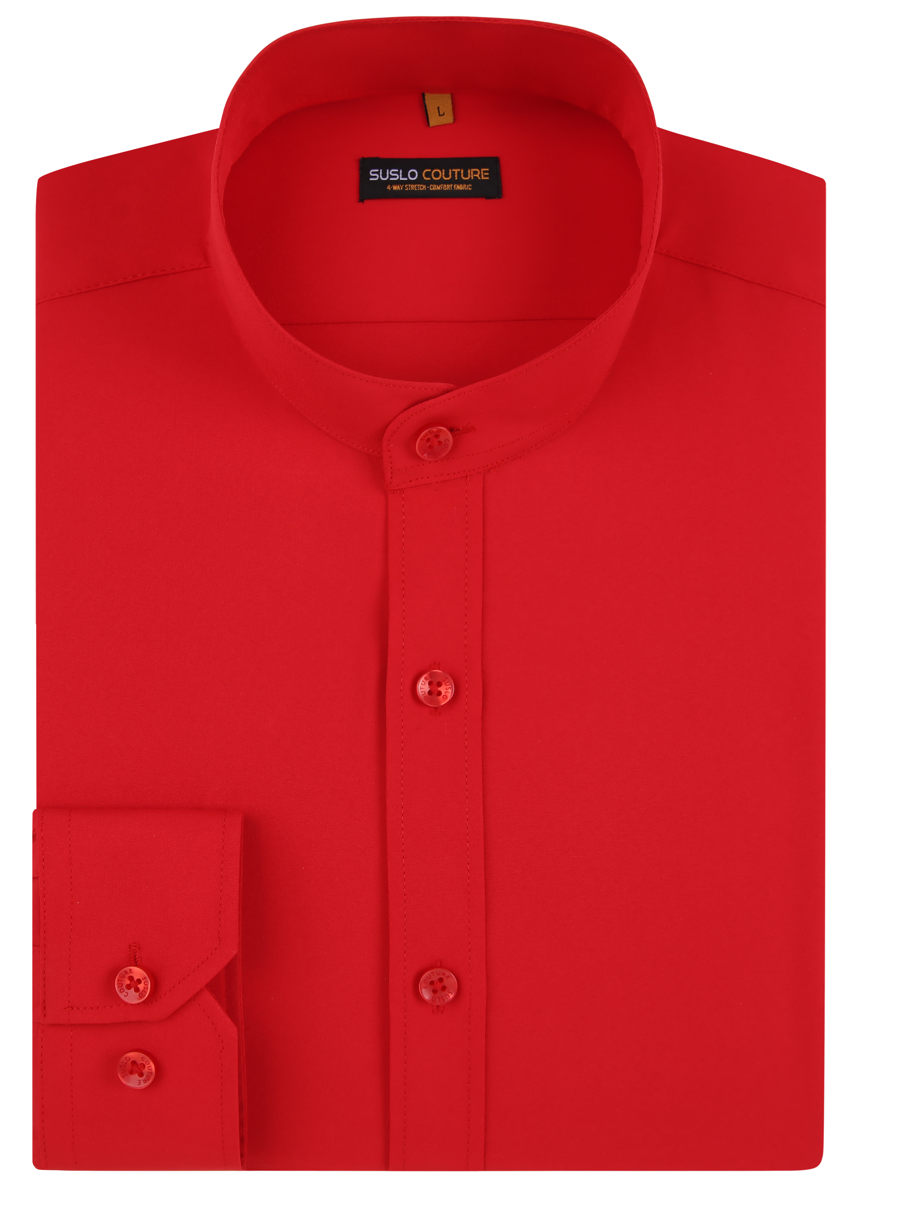 Banded Collar Solid Shirt - Red