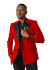 Double Breasted Velvet Blazer -Red
