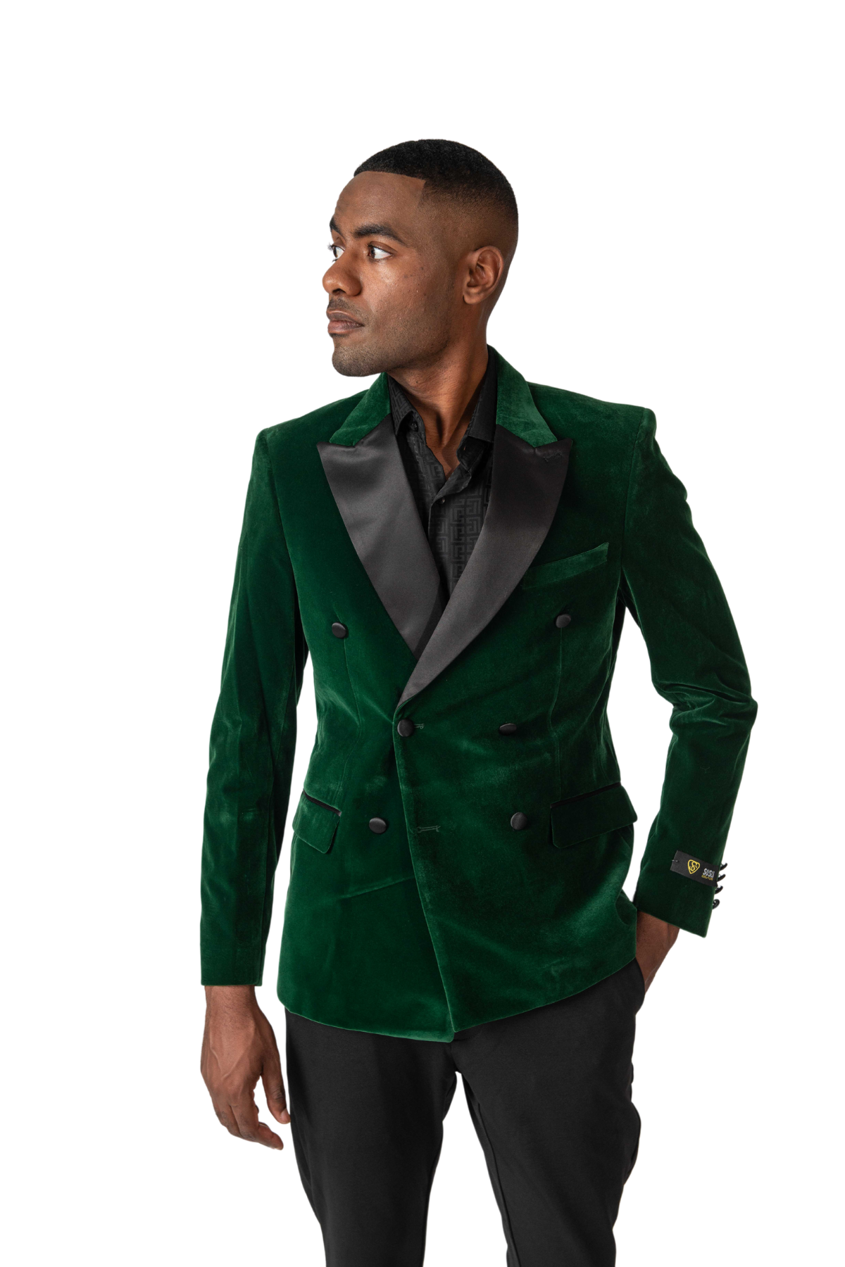 Double Breasted Velvet Blazer -Green Suslo Couture Double Breasted Velvet Blazer -Green Suslo Couture