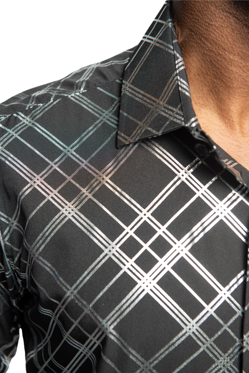 Black Striped Long Sleeve Foil Stretch Shirt