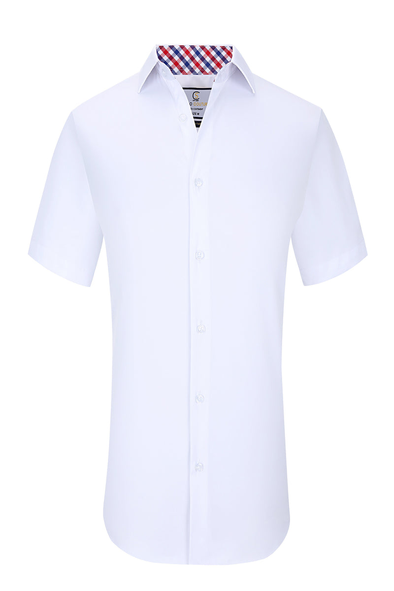 Suslo Solid 4 Way Stretch Short Sleeve Shirt - White