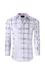 Stretch Fabric Foil Long Sleeve Shirt - White