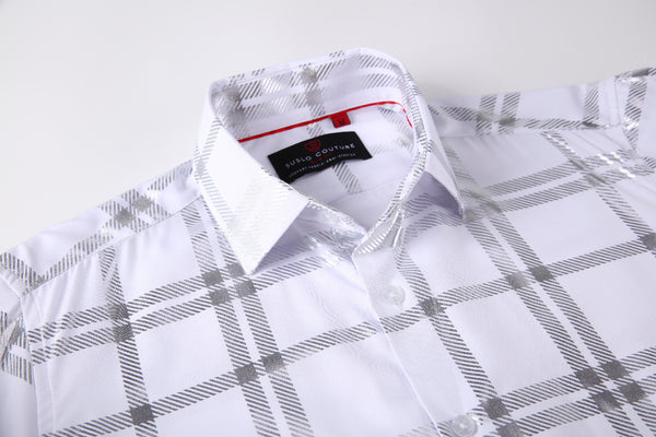 Stretch Fabric Foil Long Sleeve Shirt - White