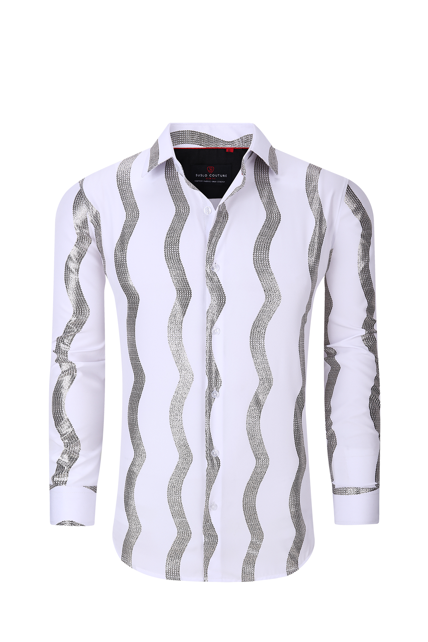 Long Sleeve White Wave Foil Stretch Shirt