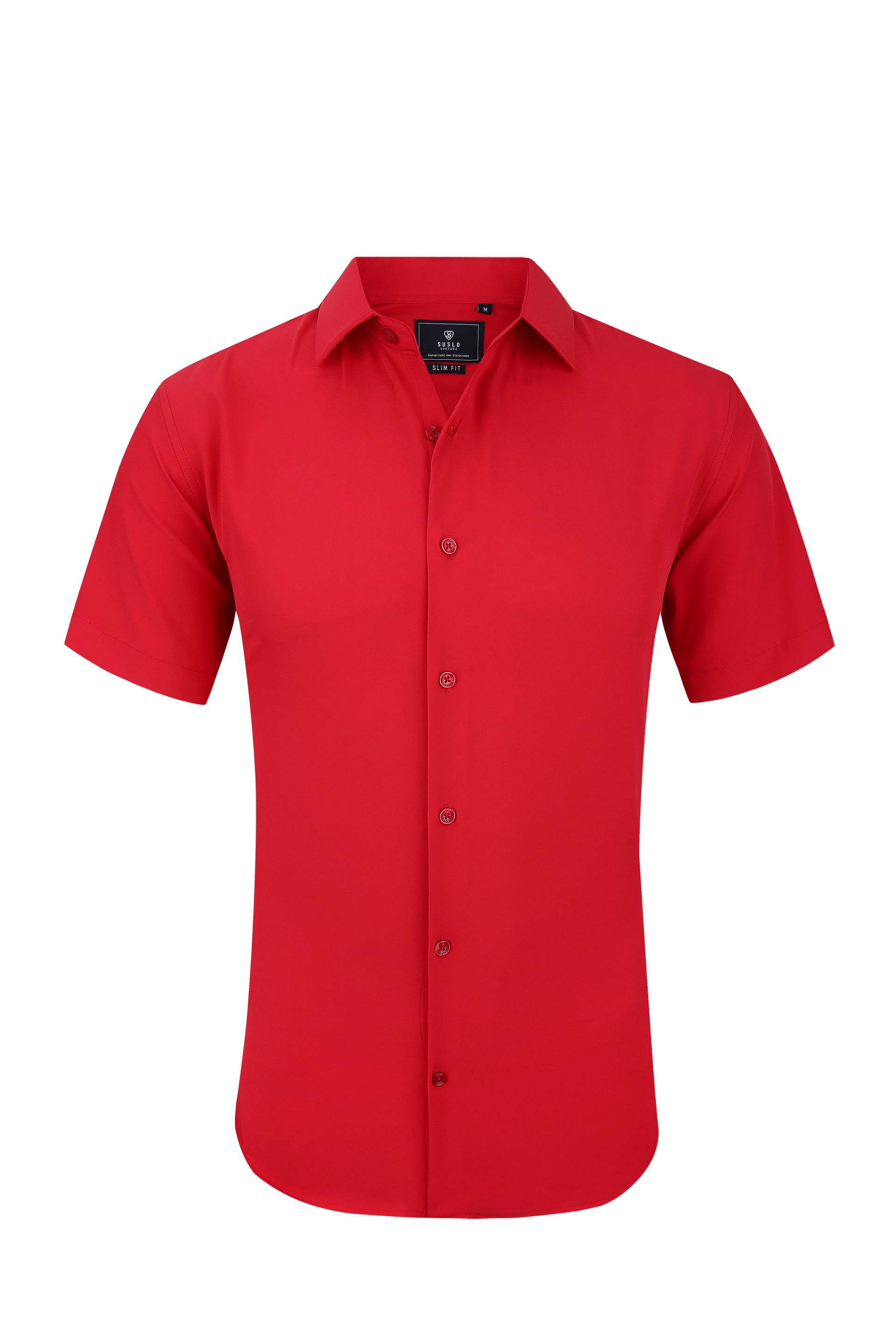 Suslo Solid Stretch Short Sleeve Shirt (SC515-Red) – Suslo Couture