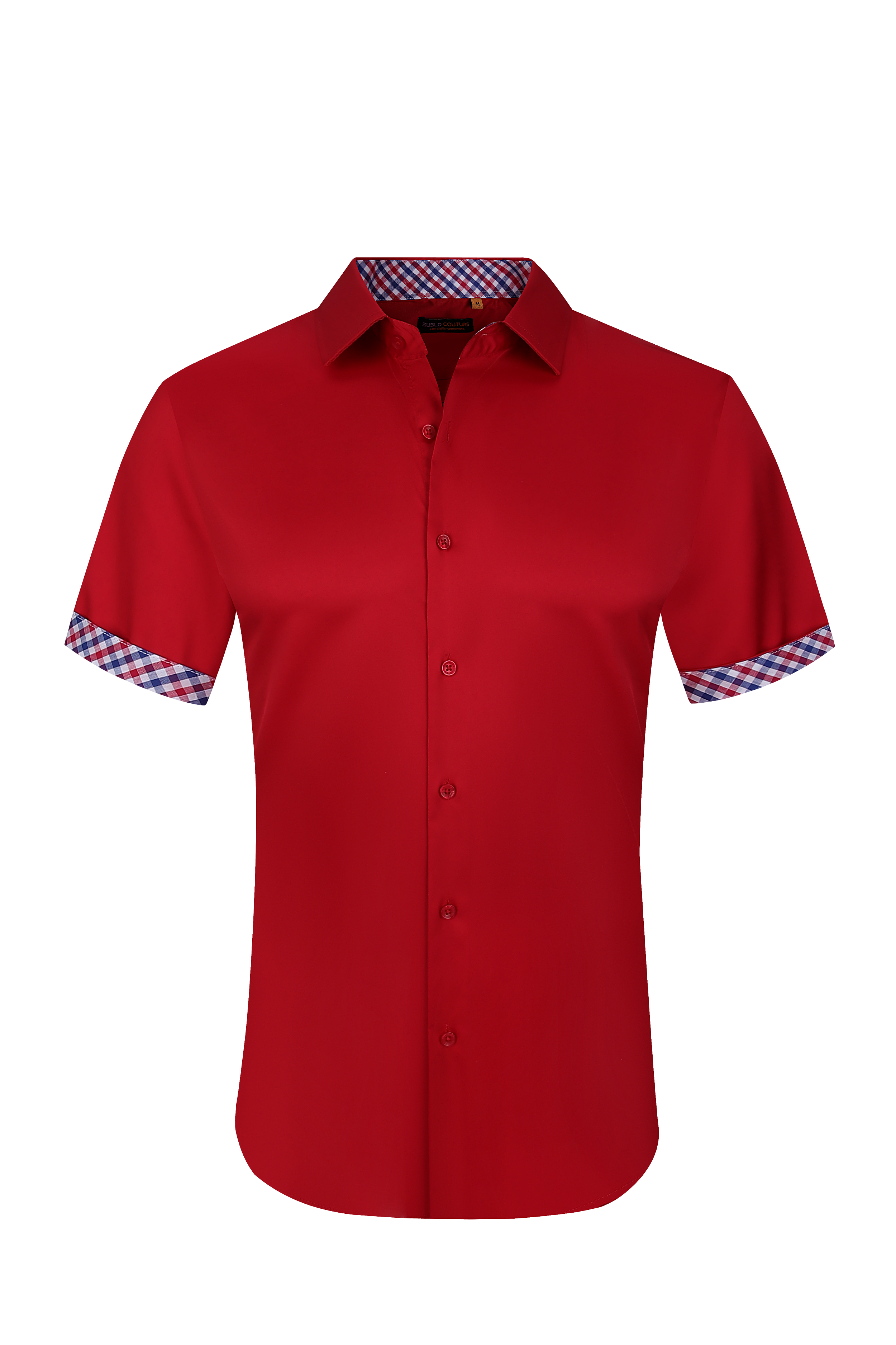 Suslo Solid 4 Way Stretch Short Sleeve Shirt - Red