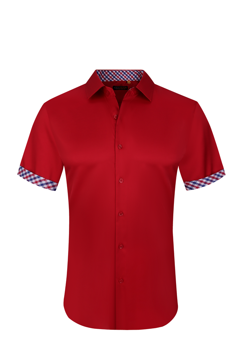 Suslo Solid 4 Way Stretch Short Sleeve Shirt - Red