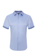 Suslo Solid 4 Way Stretch Short Sleeve Shirt - Sky Blue