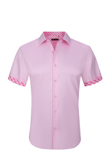 Suslo Solid 4 Way Stretch Short Sleeve Shirt - Pink