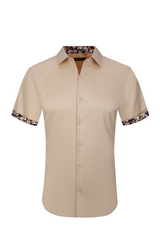 Suslo Solid 4 Way Stretch Short Sleeve Shirt -Khaki