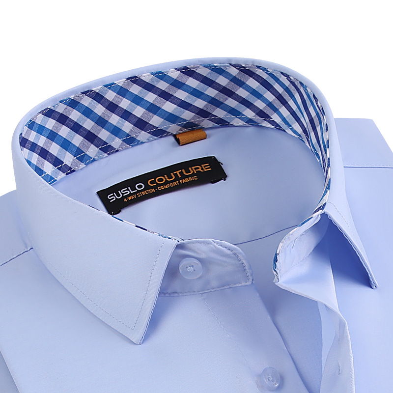 Suslo Solid 4 Way Stretch Short Sleeve Shirt - Sky Blue