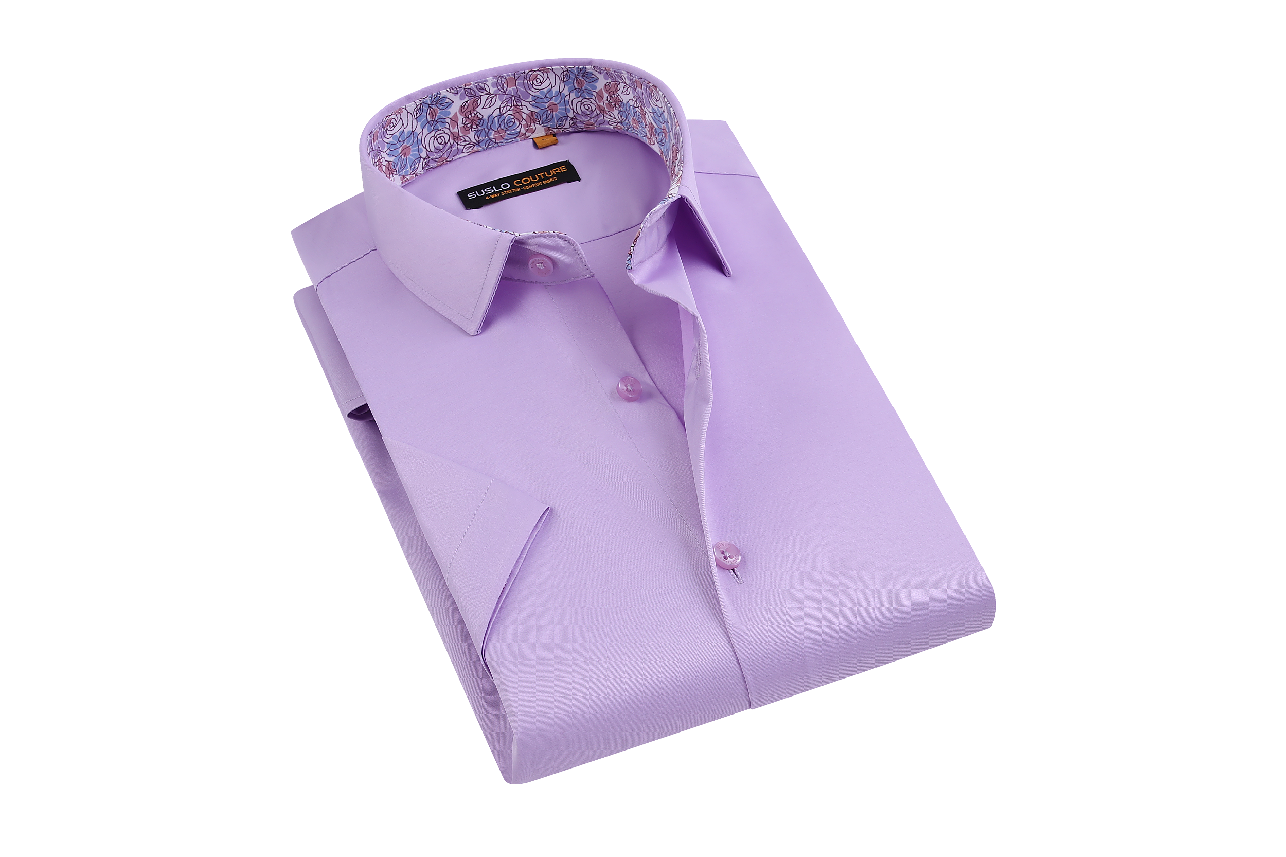 Suslo Solid 4 Way Stretch Short Sleeve Shirt - Lavender