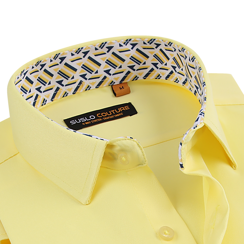 Suslo Solid 4 Way Stretch Short Sleeve Shirt - Yellow
