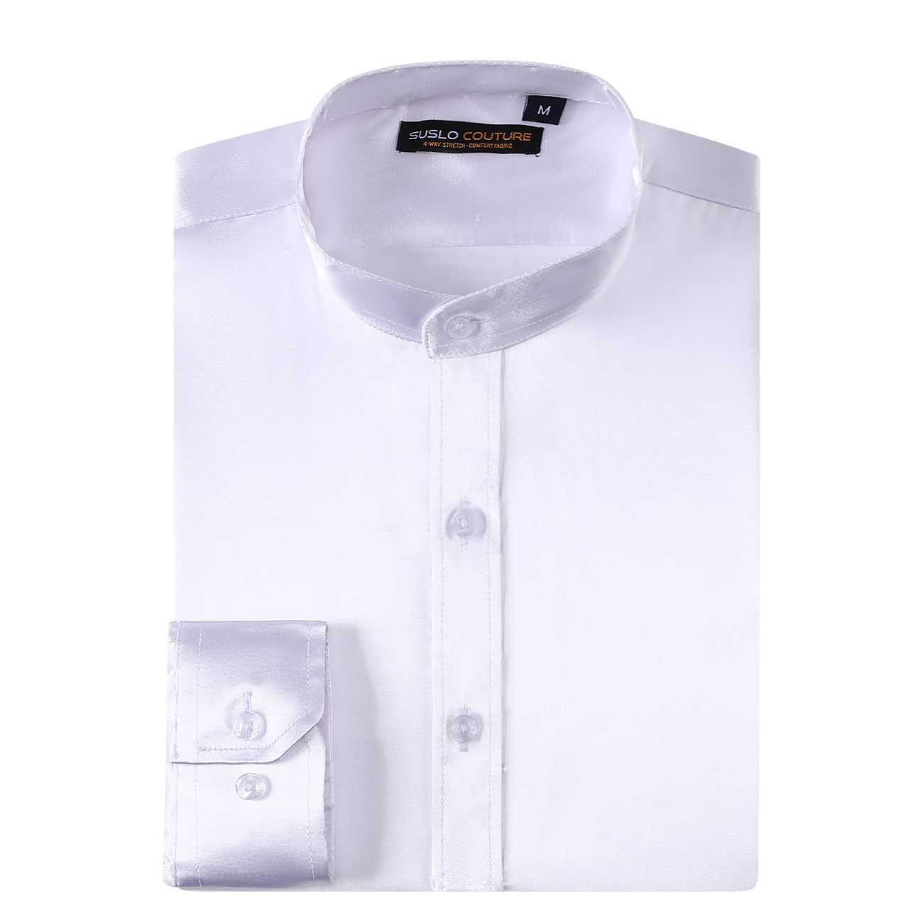 Satin Banded Collar Solid - Black