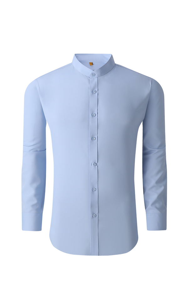 4 Way Stretch Mandarin Collar Solid Shirt - Sky Blue