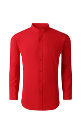 4 Way Stretch Mandarin Collar Solid Shirt - Red