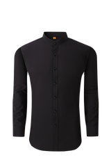 4 Way Stretch Mandarin Collar Solid Shirt -Black