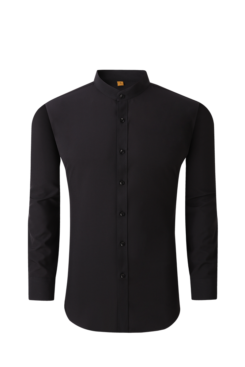 4 Way Stretch Mandarin Collar Solid Shirt -Black