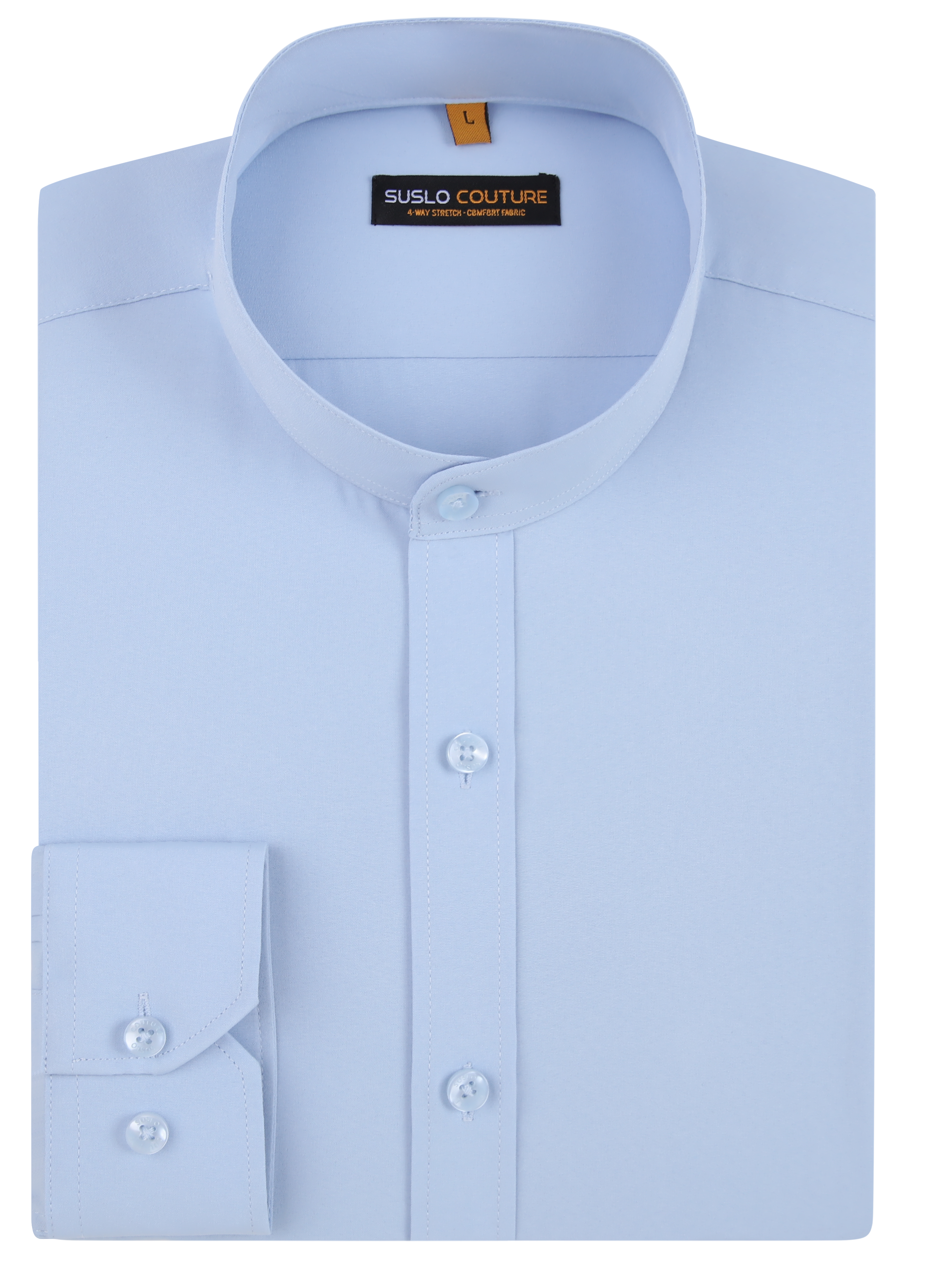 Banded Collar Solid Shirt - Sky Blue