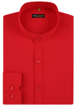 4 Way Stretch Mandarin Collar Solid Shirt - Red