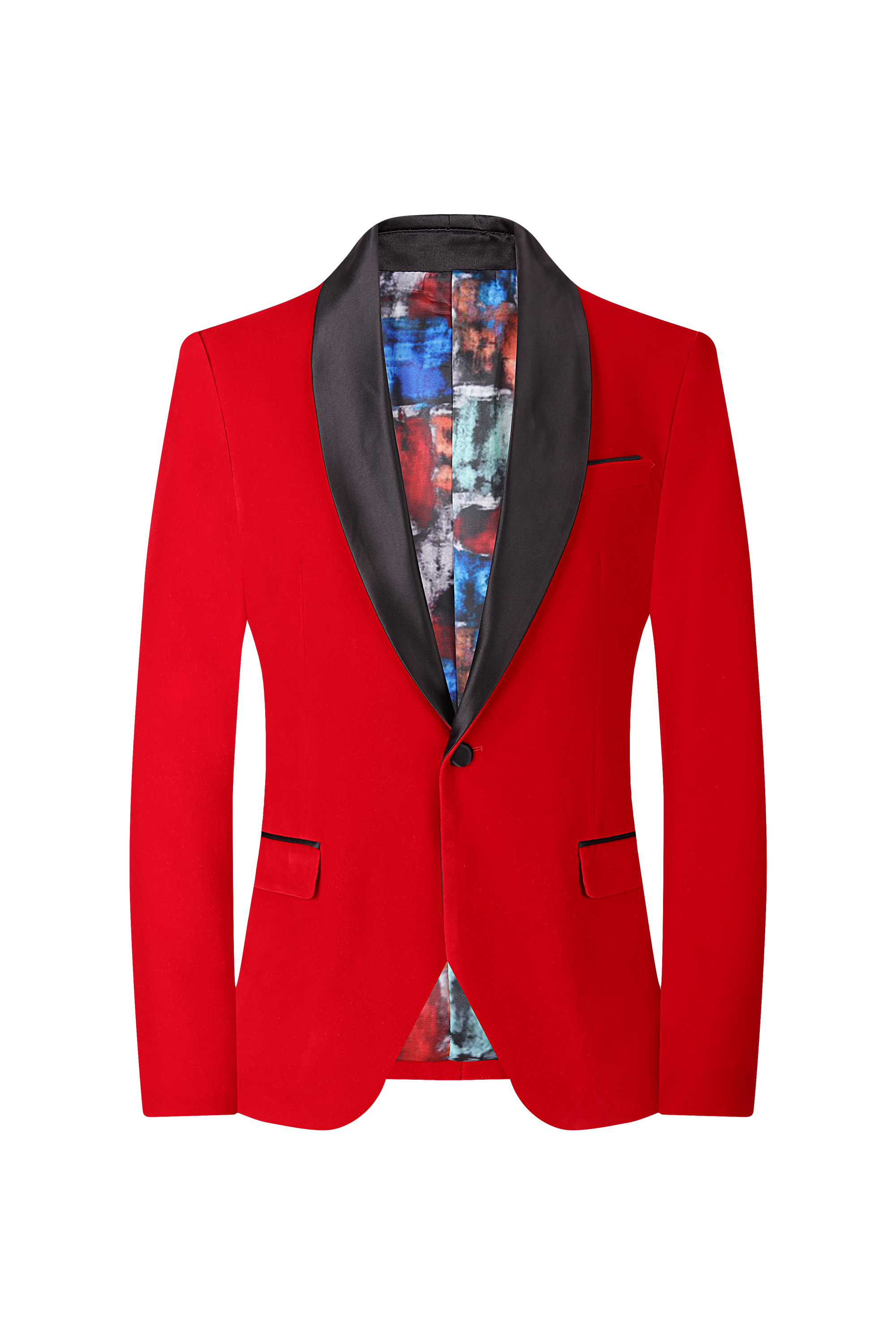 Velvet Shall Lapel Blazer - Red