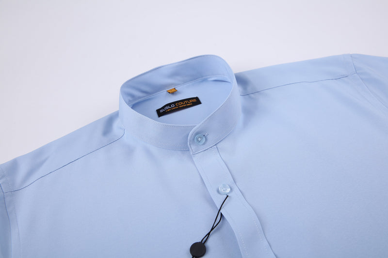 4 Way Stretch Mandarin Collar Solid Shirt - Sky Blue