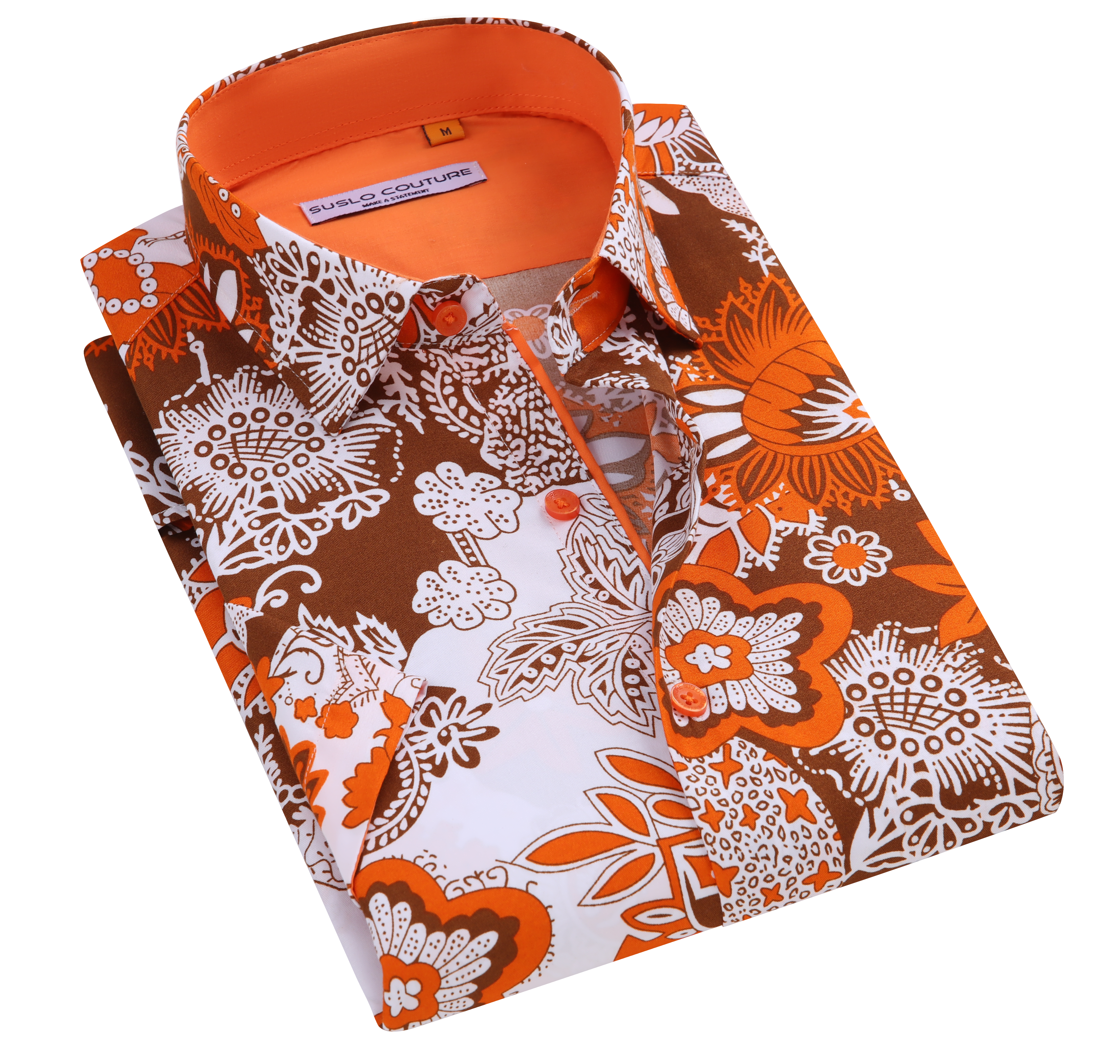 Suslo Floral Printed Short Sleeve Shirt (SC520-13-Rust)