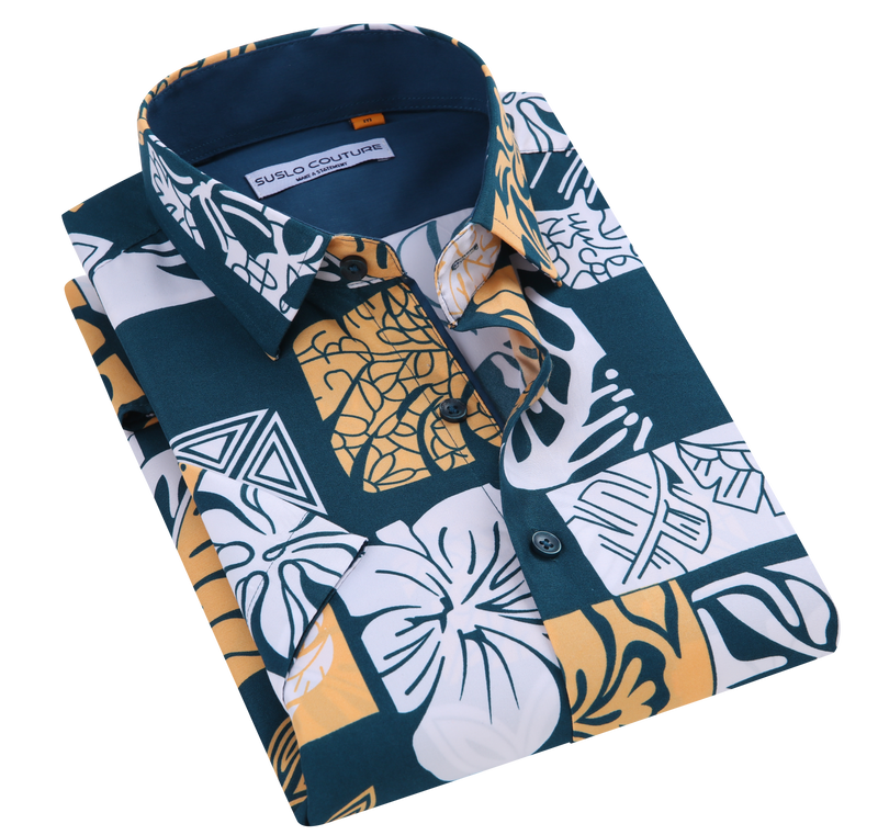 Suslo Floral Printed Short Sleeve Shirt (SC520-14-Green)