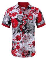 Suslo Floral Printed Short Sleeve Shirt (SC520-3-Red)