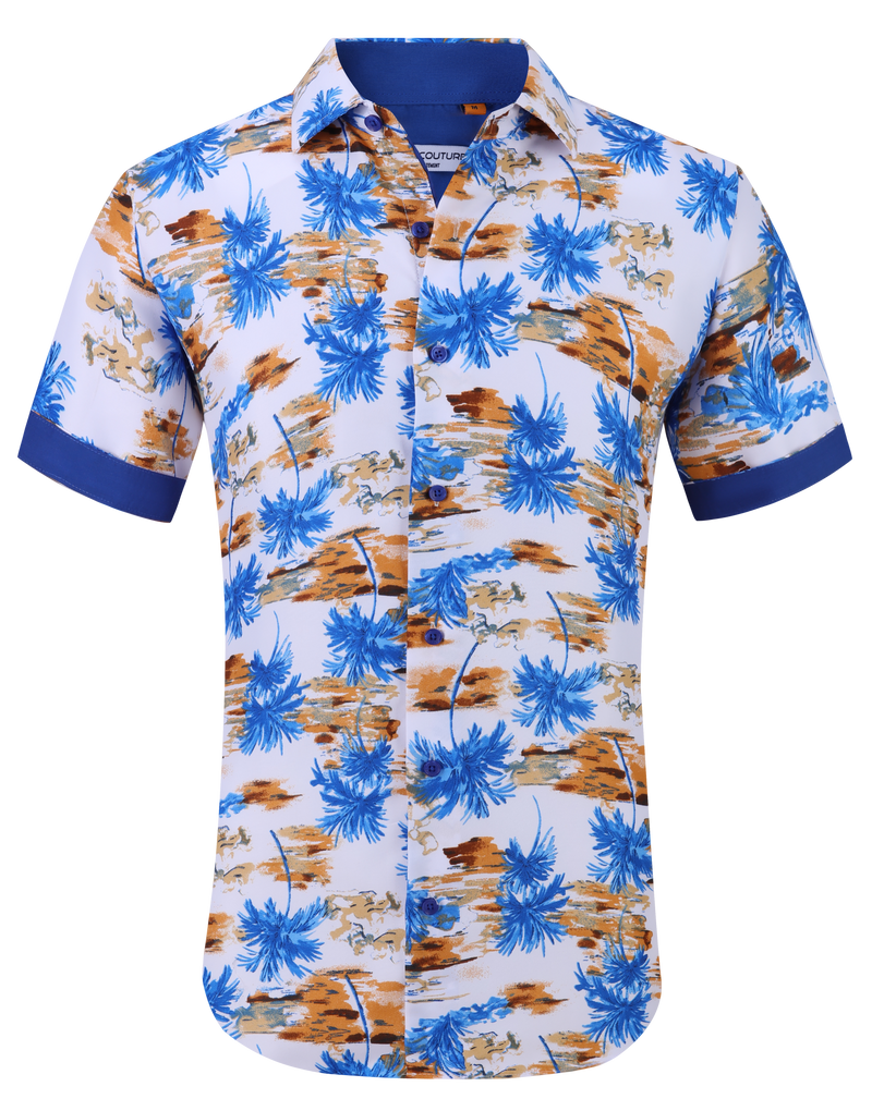 Suslo Floral Printed Short Sleeve Shirt (SC520-4-White)
