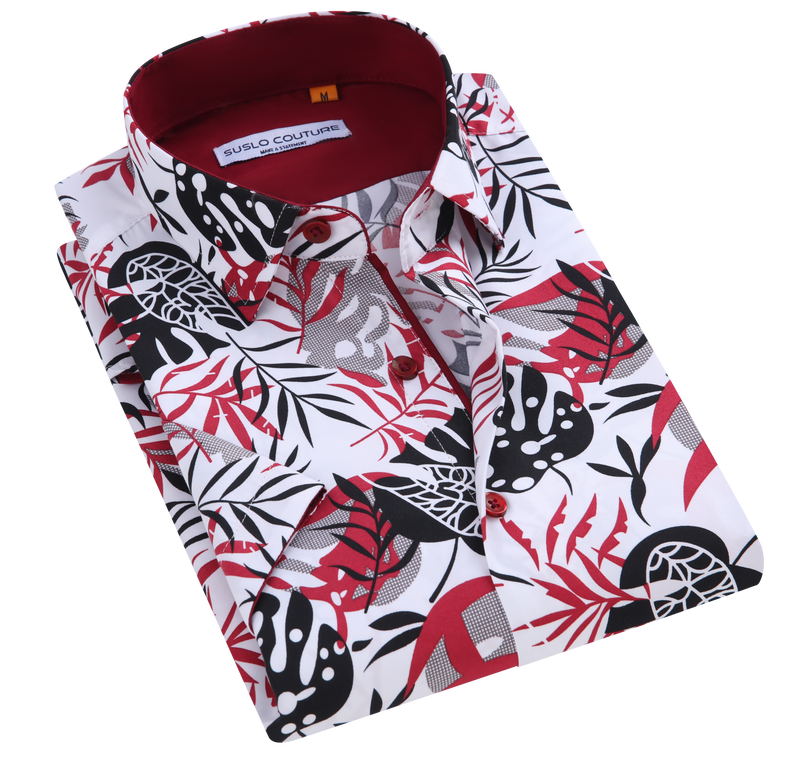 Suslo Floral Printed Short Sleeve Shirt (SC520-8-White)