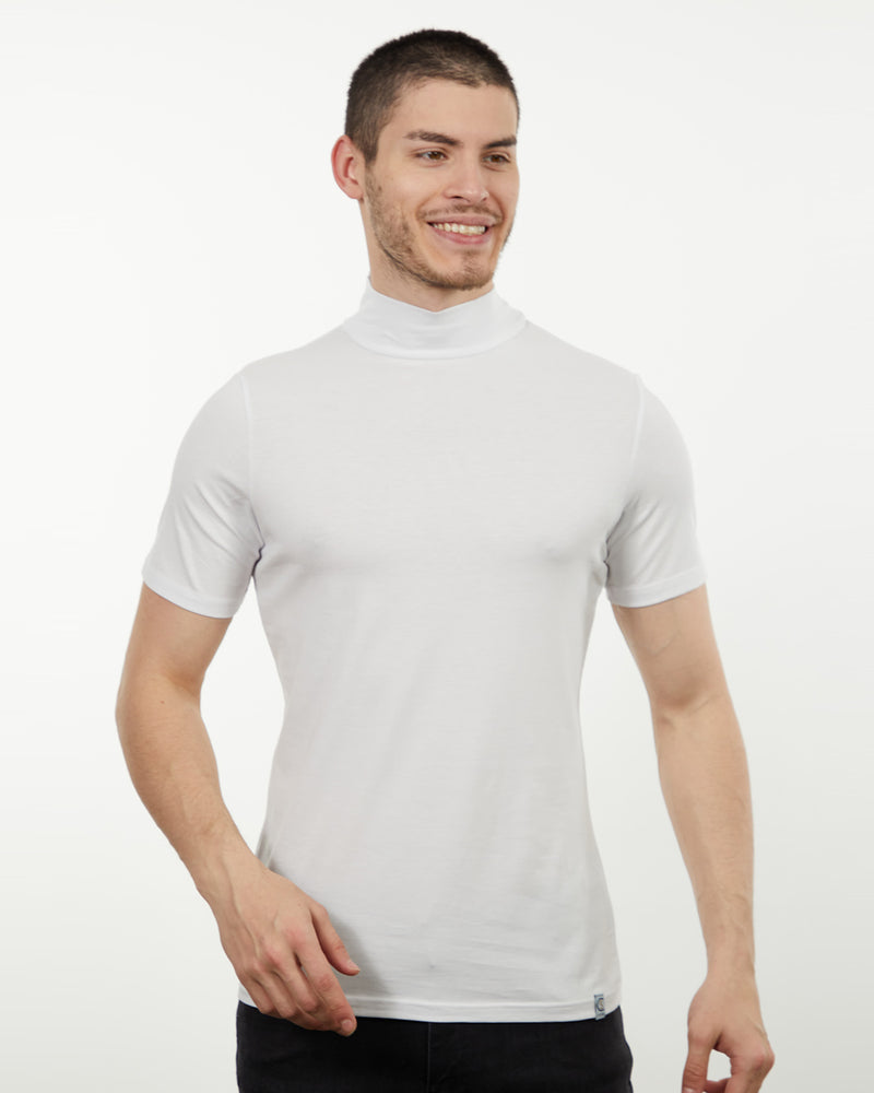 Cotton Spandex Luxury Mock Tee White