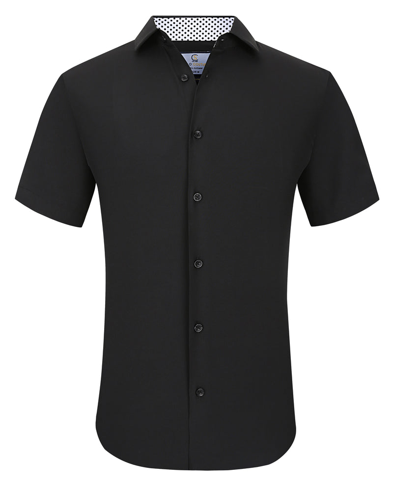 Suslo Solid 4 Way Stretch Black Short Sleeve Shirt