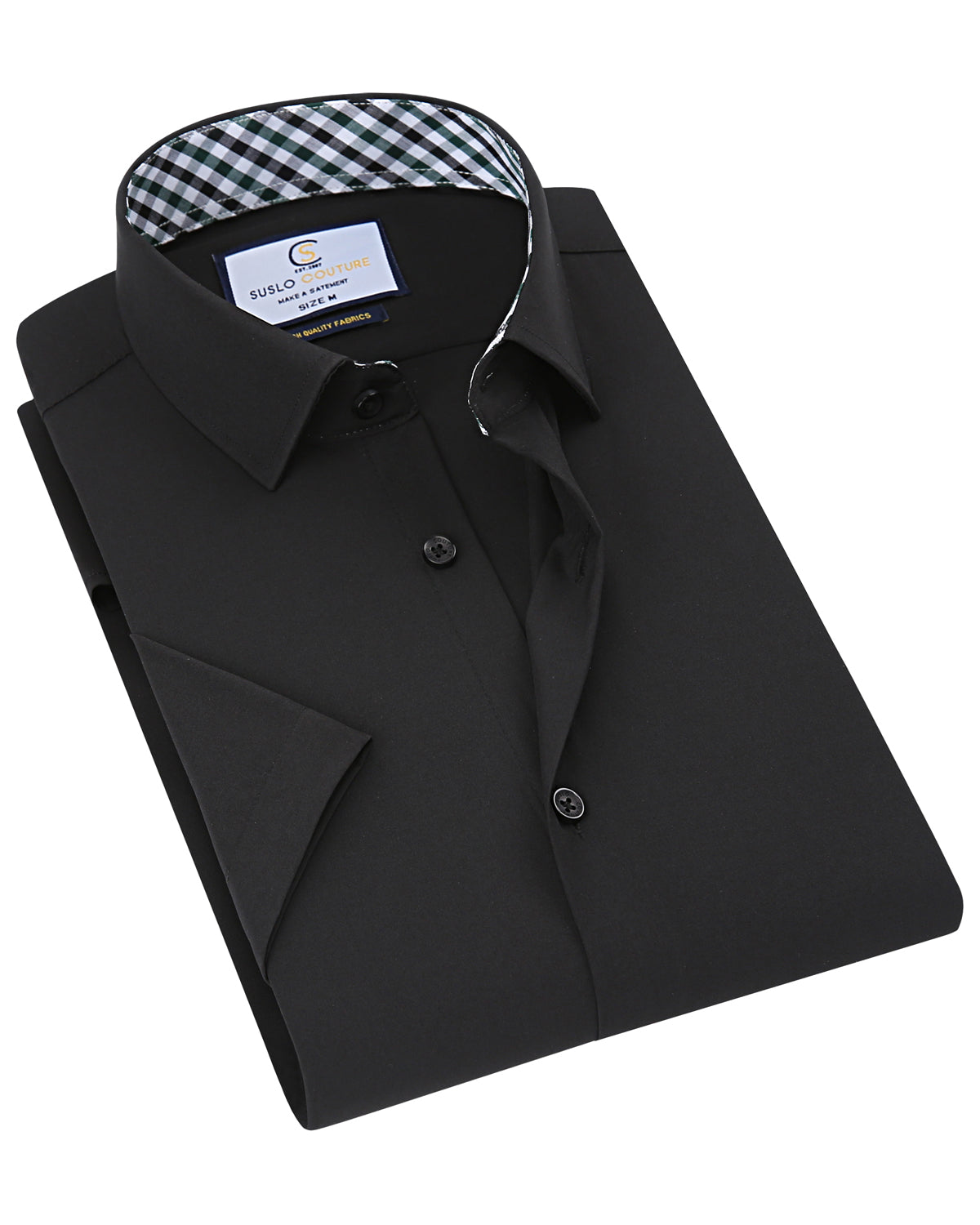 Suslo Solid 4 Way Stretch Short Sleeve Shirt - Black
