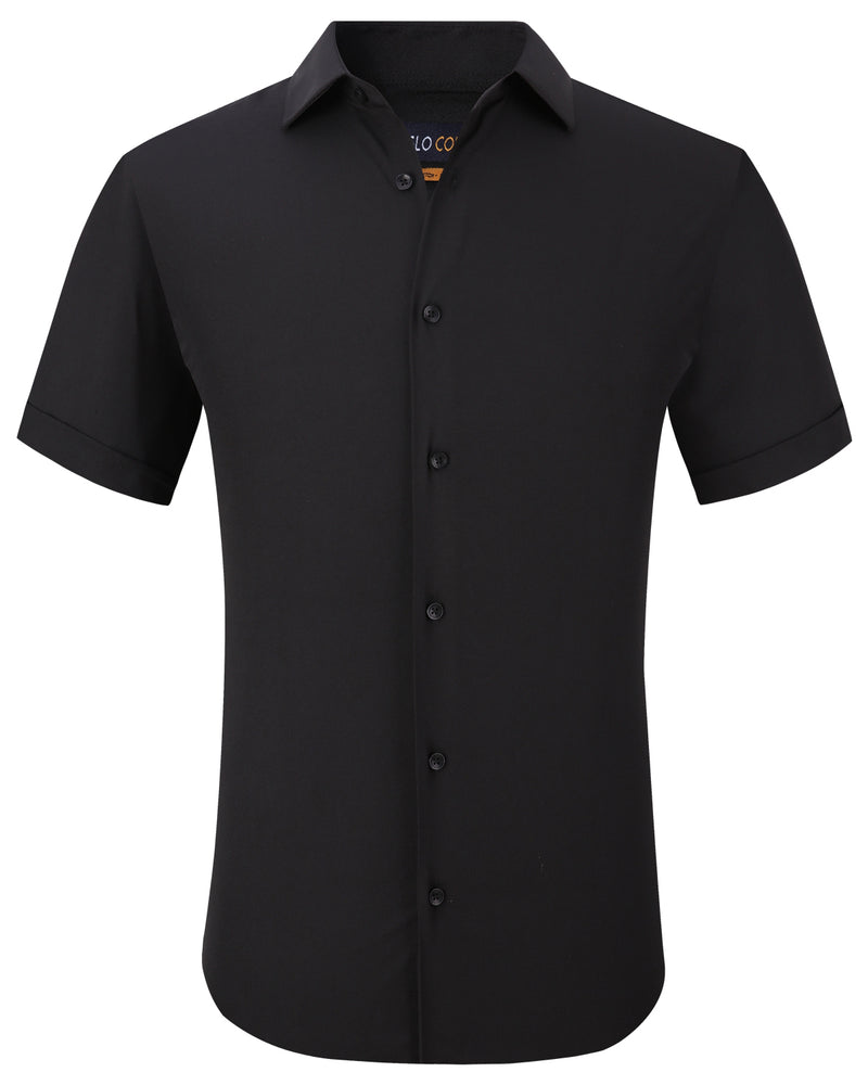 Suslo Solid Stretch Short Sleeve Shirt (SC515-1-Black)