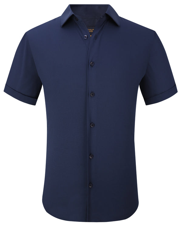 Suslo Solid Stretch Short Sleeve Shirt (SC515-2-navy)