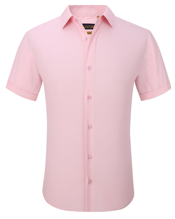 Suslo Solid Stretch Short Sleeve Shirt (SC515-Pink)