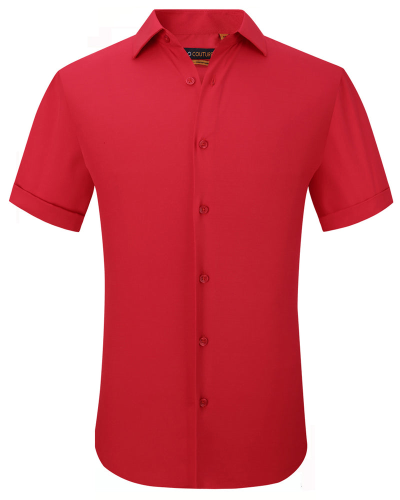 Suslo Solid Stretch Short Sleeve Shirt (SC515-Red)