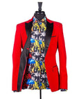 Velvet Satin Peak Lapel Blazer - Red