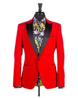 Velvet Satin Peak Lapel Blazer - Red