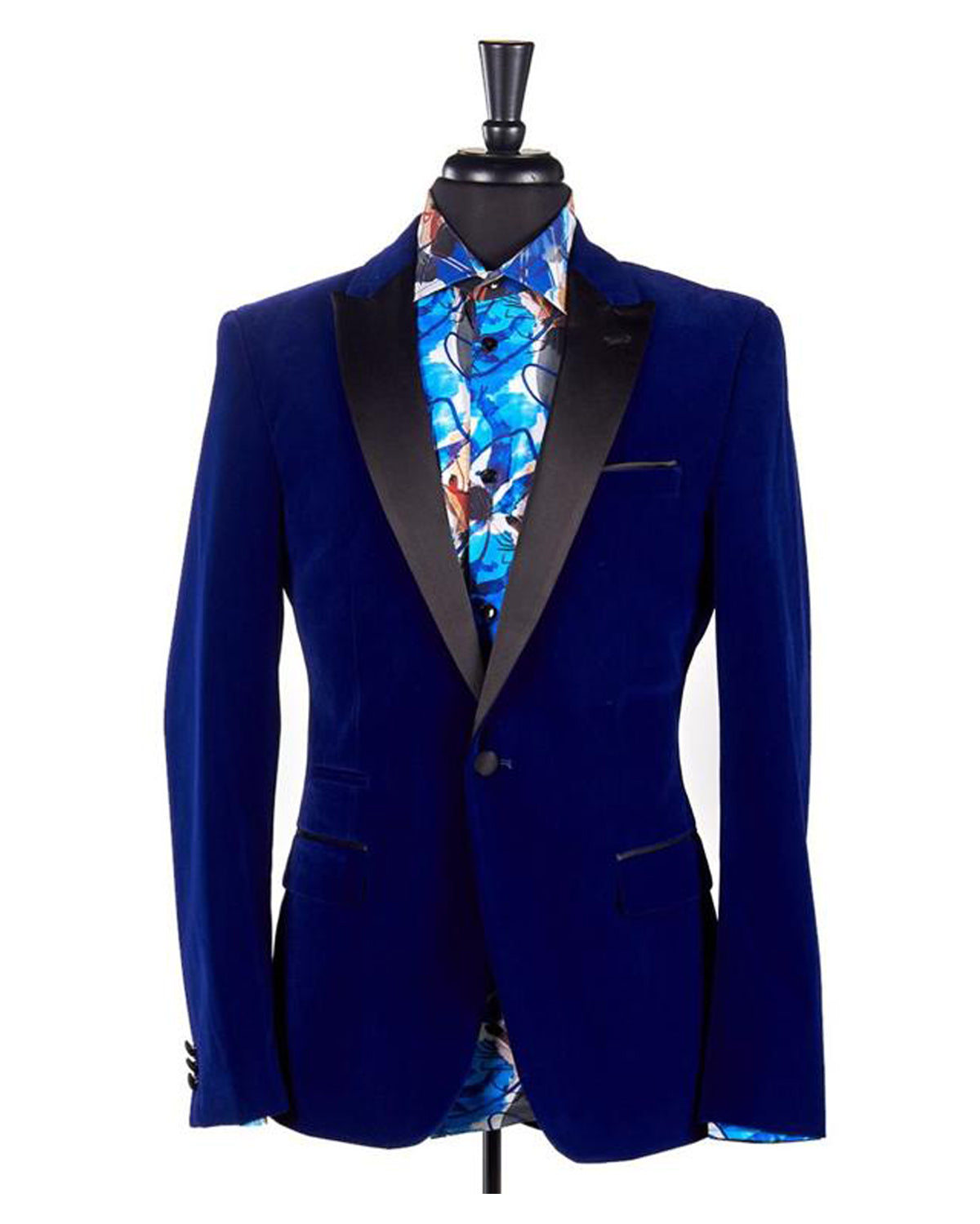 Velvet Satin Peak Lapel Blazer - Navy
