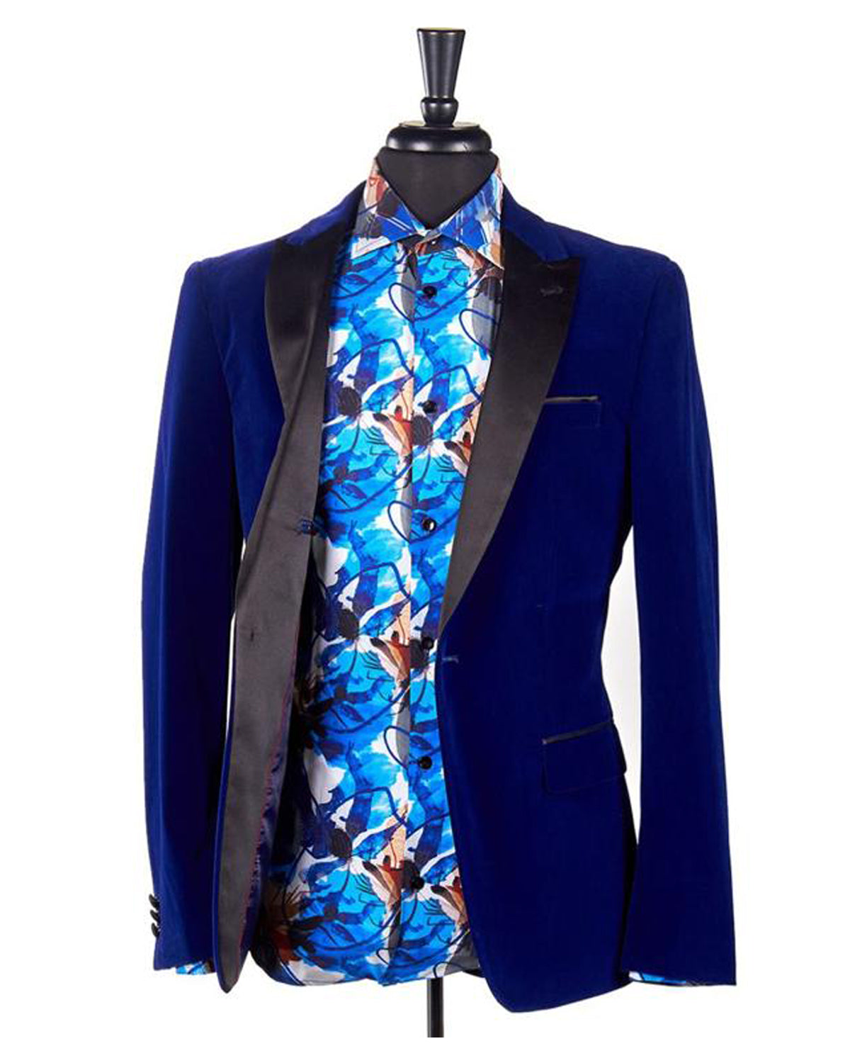Velvet Satin Peak Lapel Blazer - Navy