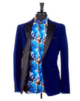 Velvet Satin Peak Lapel Blazer - Navy